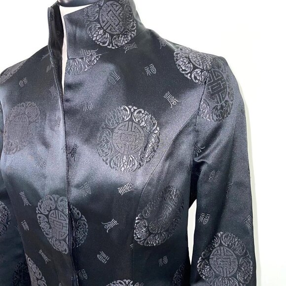 Tei Mei Shanghai Jacket Womens Vintage Asian Motif Embossed Covered Button Black - Picture 6 of 16